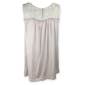 Deletta Anthropologie Pink Beaded Top Pale Pink Bib Relaxed Oversized Tunic S